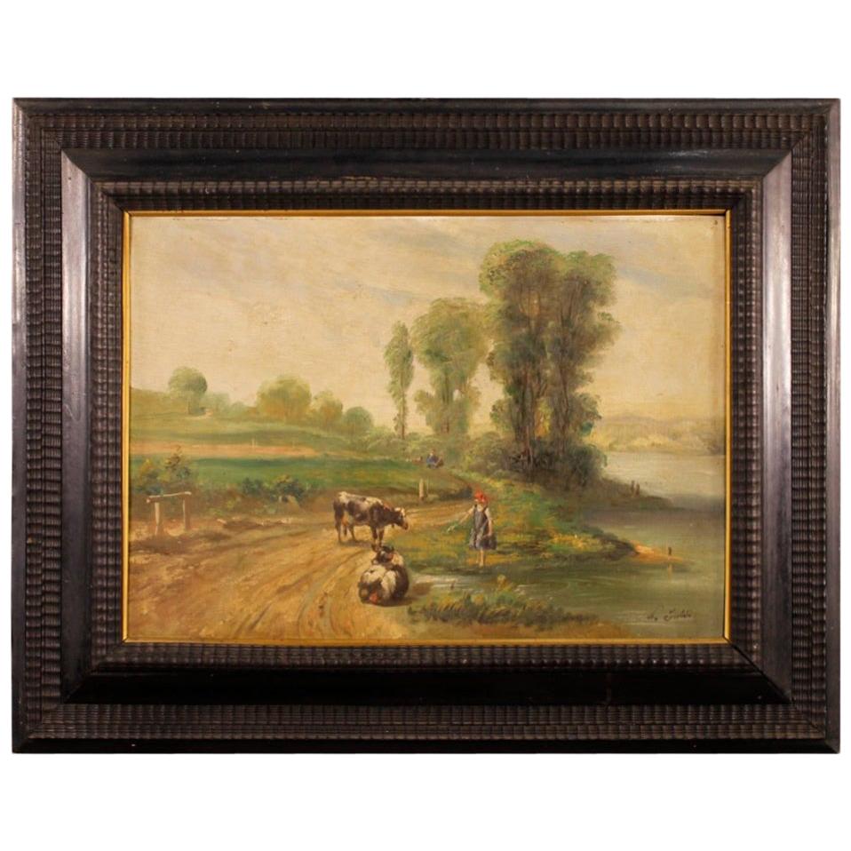 20th Century Oil on Canvas French Signed Bucolic Landscape Painting, 1960