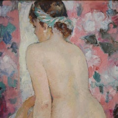 huile sur toile du 20e siècle Peinture de nu féminin signée par un Français, 1950