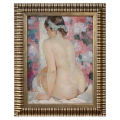 huile sur toile du 20e siècle Peinture de nu féminin signée par un Français, 1950