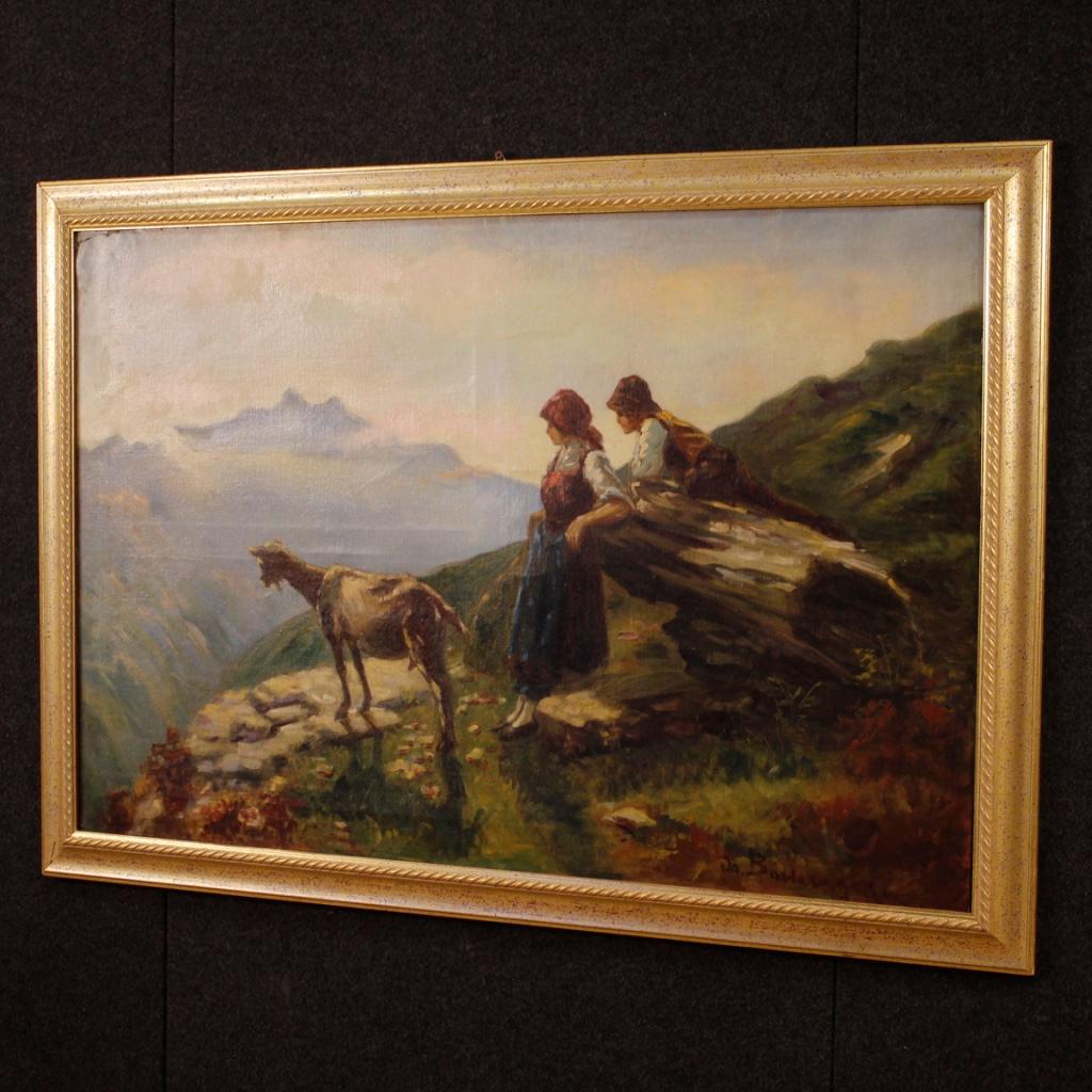 20th Century Oil on Canvas French Signed Painting Landscape with Characters 6