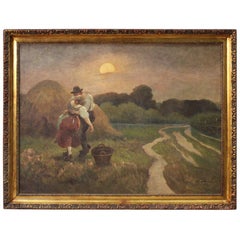 20th Century Oil on Canvas French Signed Romantic Landscape Painting, 1928
