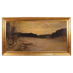 Antique 20th Century Oil on Canvas German Signed Franz Bombach Landscape Painting, 1900