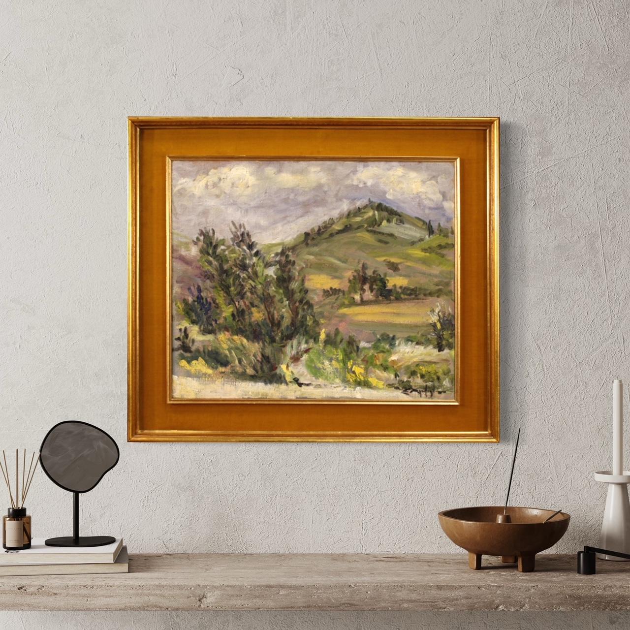 20th Century Oil on Canvas Impressionist Signed Italian Landscape Painting, 1960 For Sale 11