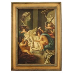 20th Century Oil on Canvas Italian Allegory of Sculpture Painting Cherubs, 1980