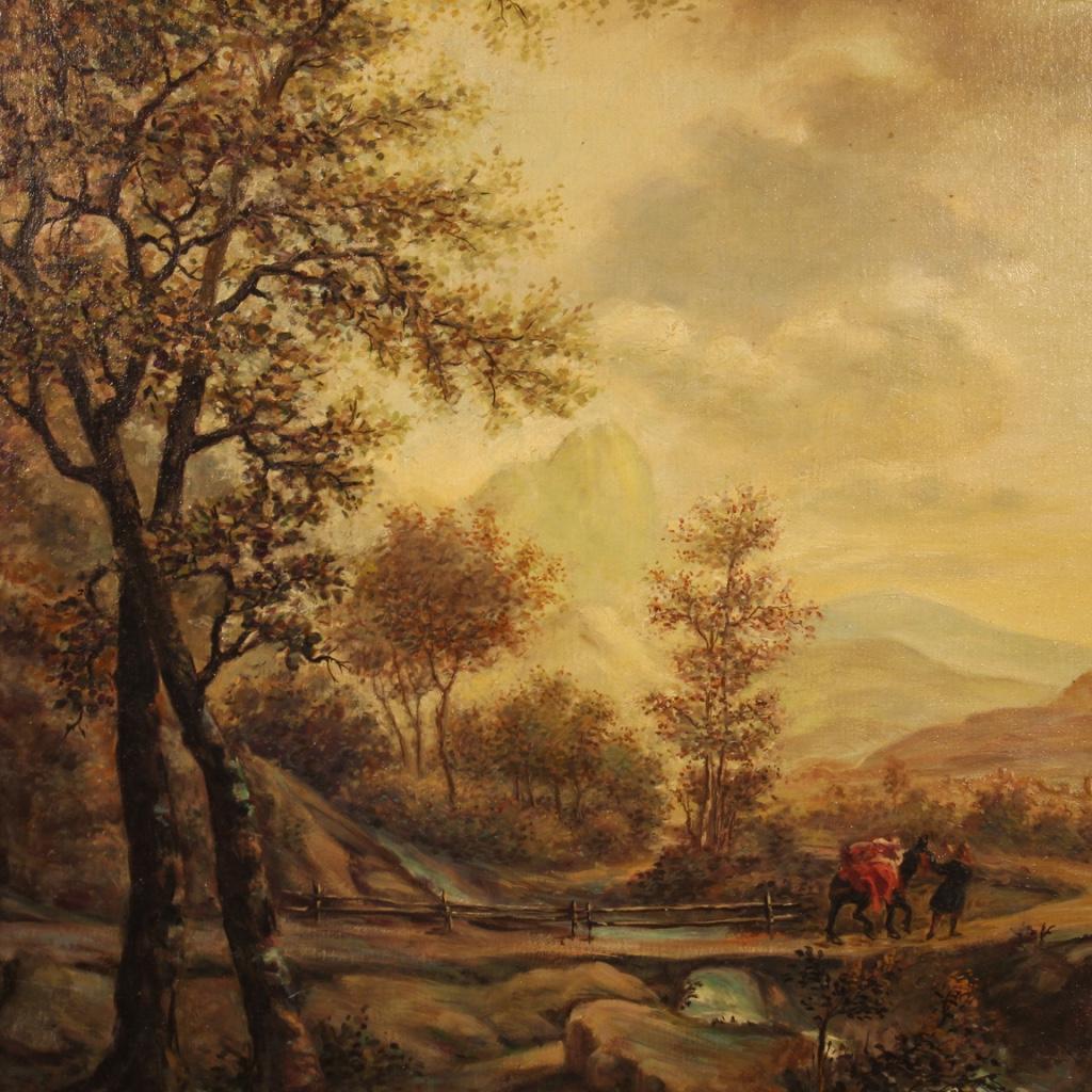 20th Century Oil on Canvas Italian Bucolic Landscape Painting, 1950 In Good Condition For Sale In Vicoforte, Piedmont