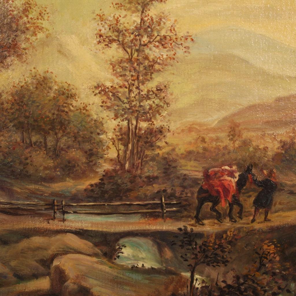 20th Century Oil on Canvas Italian Bucolic Landscape Painting, 1950 For Sale 2