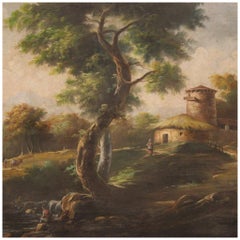 20th Century Oil on Canvas Italian Bucolic Landscape Painting, 1950