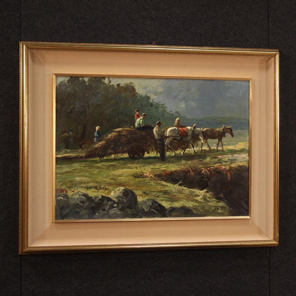 20th Century Oil on Canvas Italian Bucolic Landscape Signed Painting, 1960 4