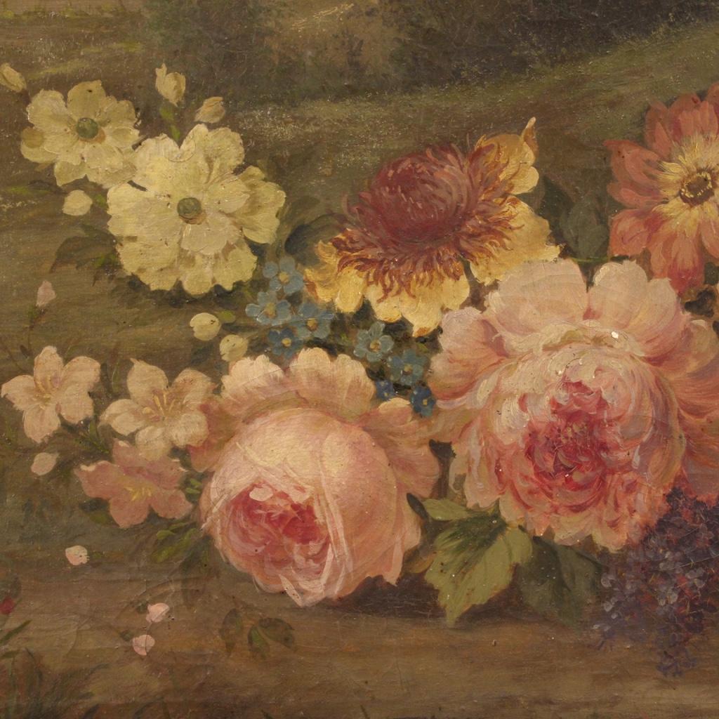 20th Century Oil on Canvas Italian Dated Painting Landscape with Flowers, 1938 7