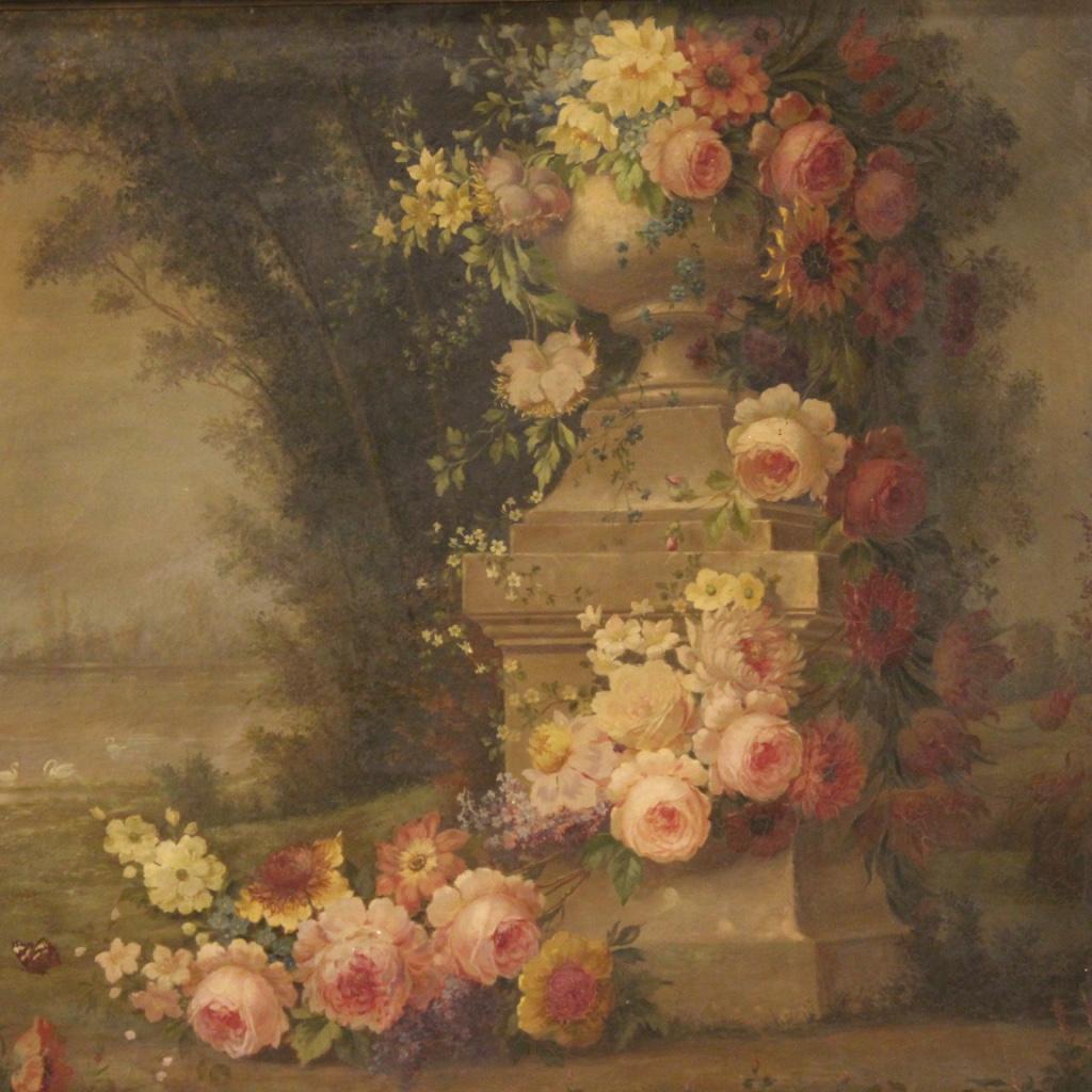20th Century Oil on Canvas Italian Dated Painting Landscape with Flowers, 1938 1