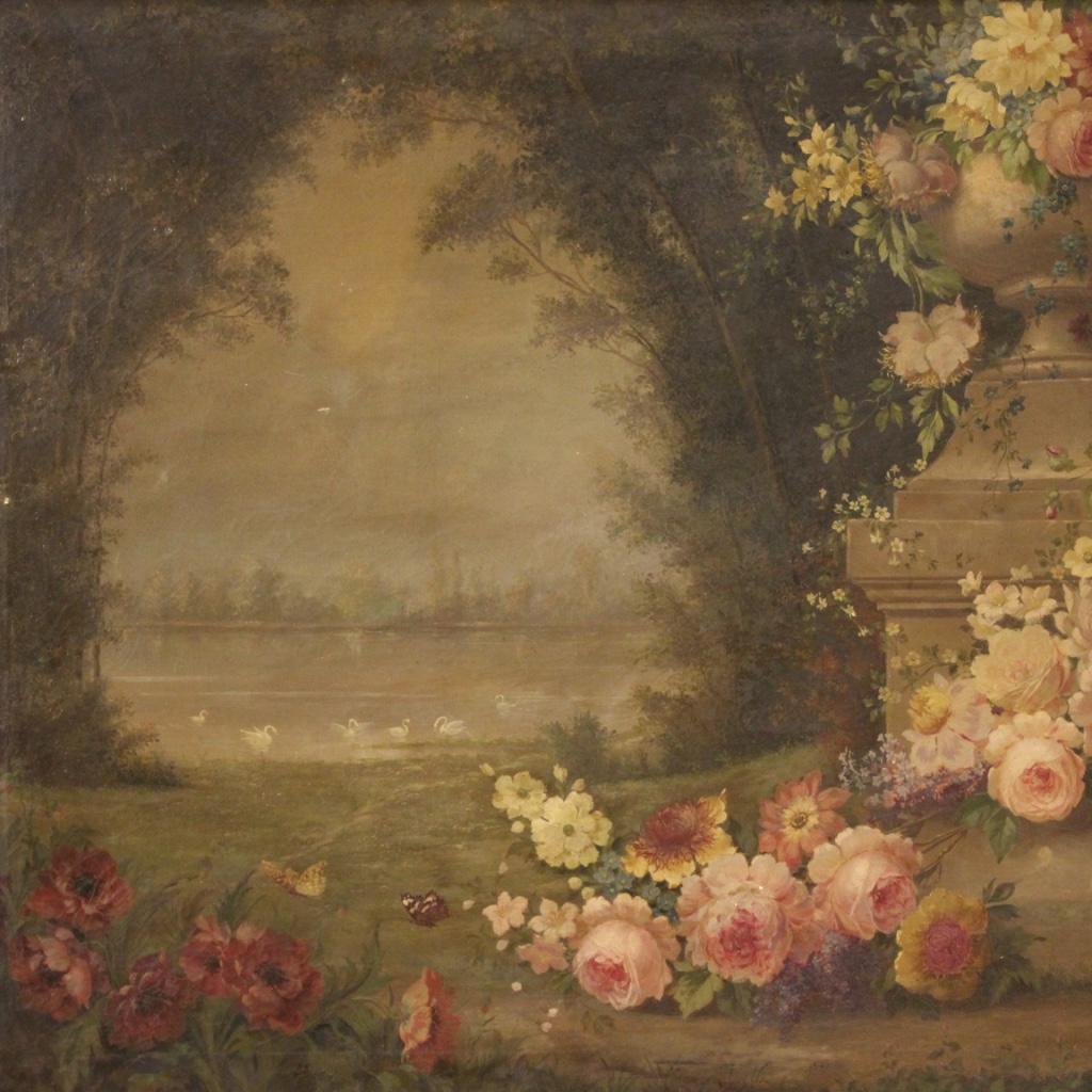 20th Century Oil on Canvas Italian Dated Painting Landscape with Flowers, 1938 2
