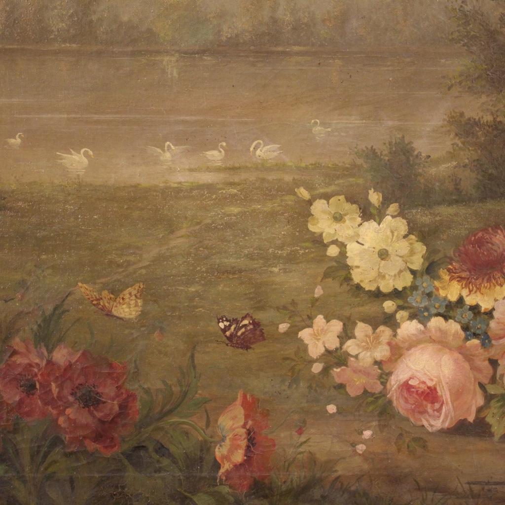 20th Century Oil on Canvas Italian Dated Painting Landscape with Flowers, 1938 3