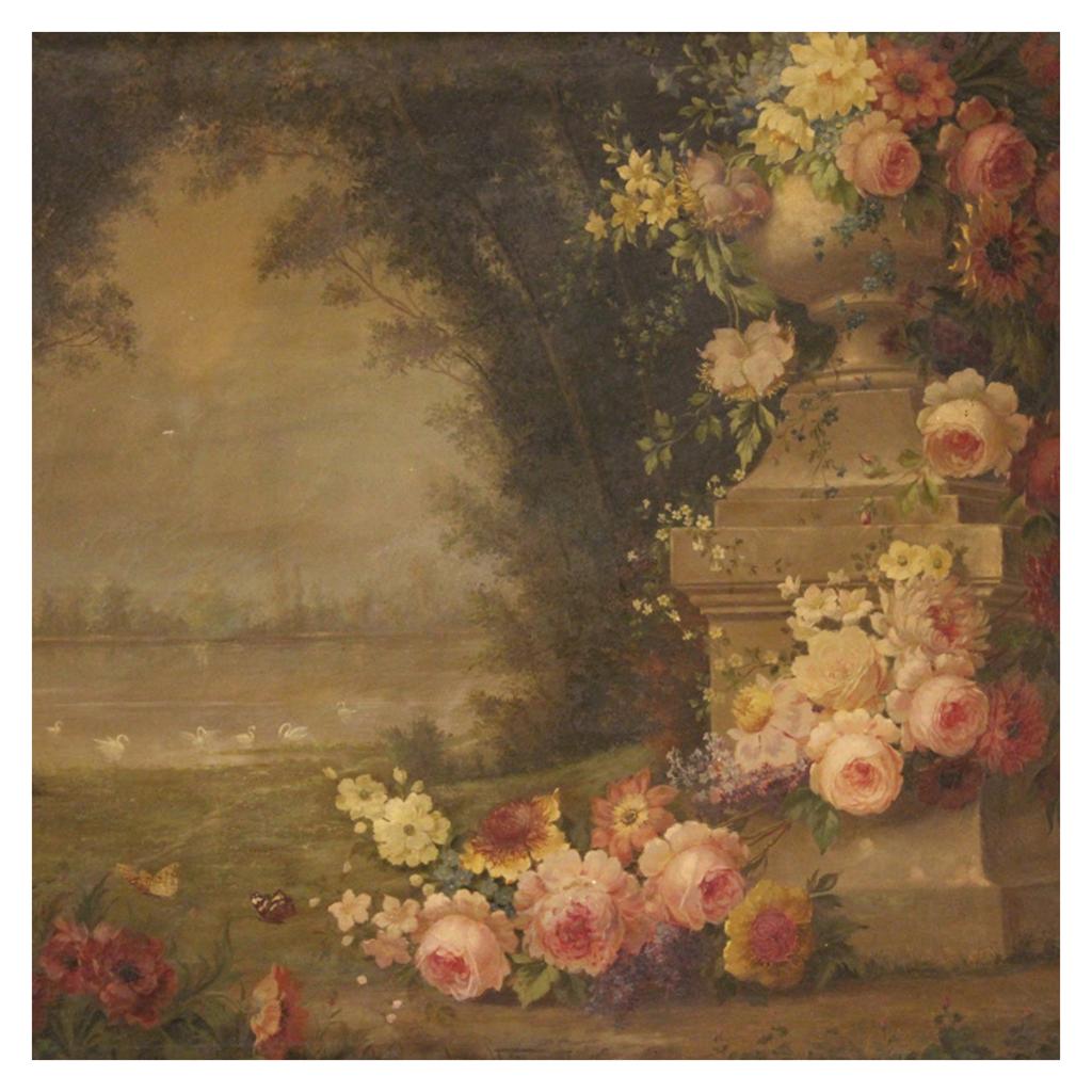 20th Century Oil on Canvas Italian Dated Painting Landscape with Flowers, 1938