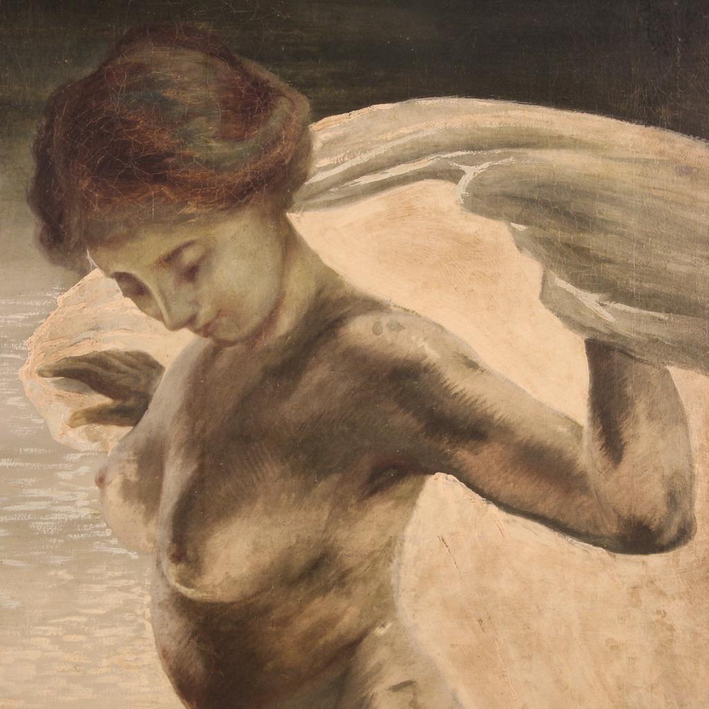 Olio su tela del XX secolo Pittura italiana di nudo femminile sulla spiaggia, 1920 in vendita 4