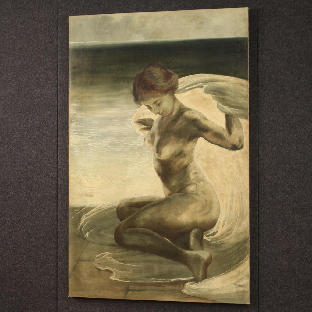 Olio su tela del XX secolo Pittura italiana di nudo femminile sulla spiaggia, 1920 in vendita 6