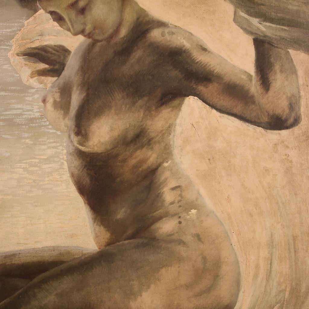 Olio su tela del XX secolo Pittura italiana di nudo femminile sulla spiaggia, 1920 in vendita 8