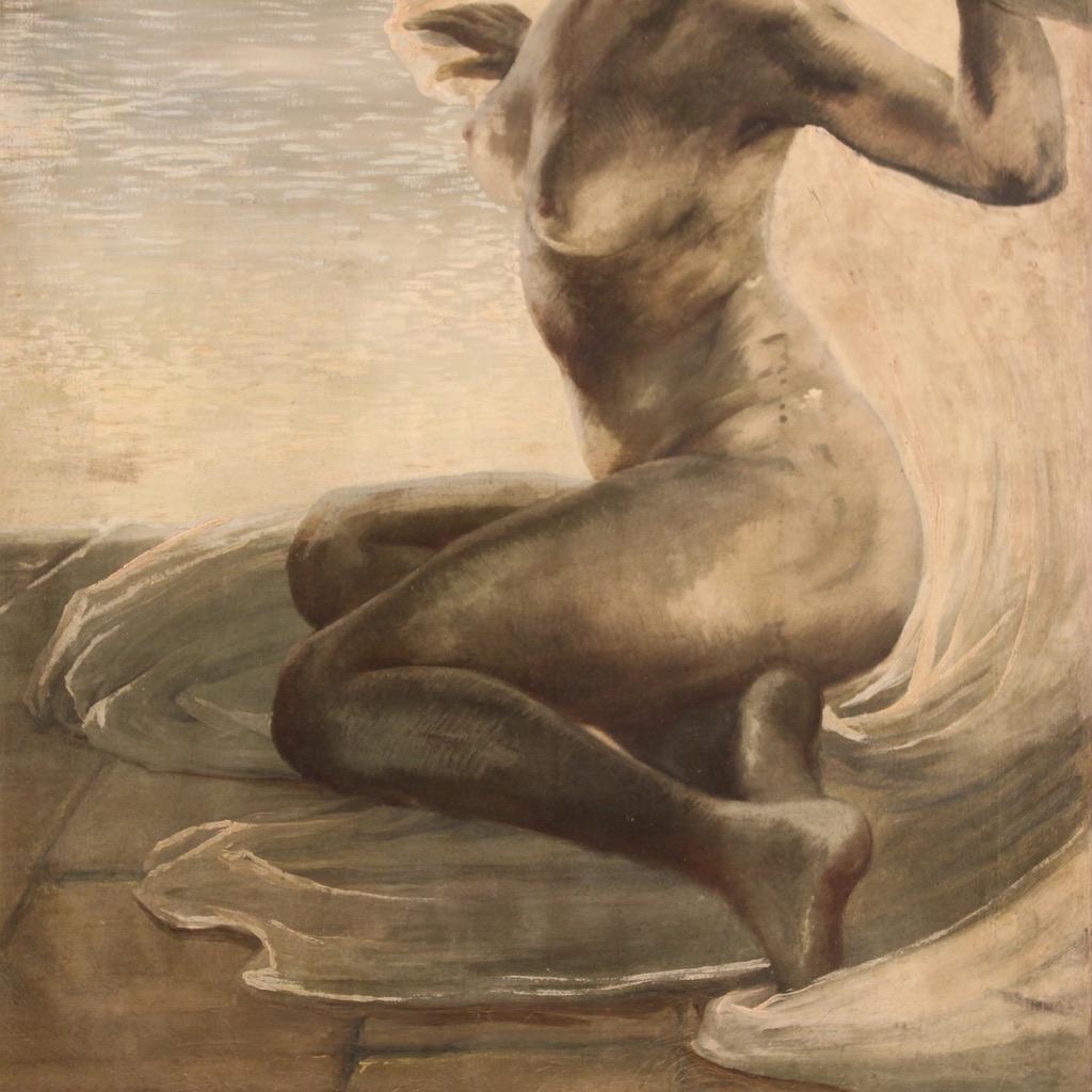 Tela Olio su tela del XX secolo Pittura italiana di nudo femminile sulla spiaggia, 1920 in vendita