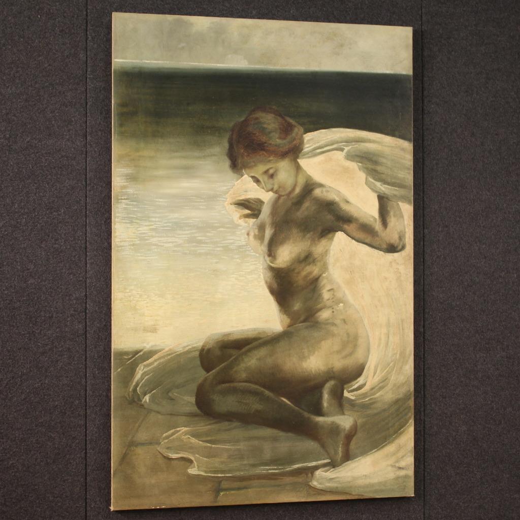 Olio su tela del XX secolo Pittura italiana di nudo femminile sulla spiaggia, 1920 in vendita 2