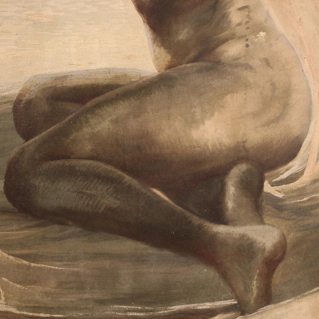 20th Century Oil on Canvas Italian Female Nude Painting, 1920 For Sale 7