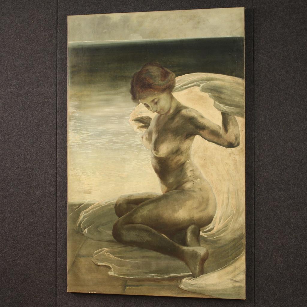 20th Century Oil on Canvas Italian Female Nude Painting, 1920 For Sale 5