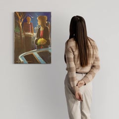 20th Century Oil on Canvas Italian Figures in the Night Painting, 1970