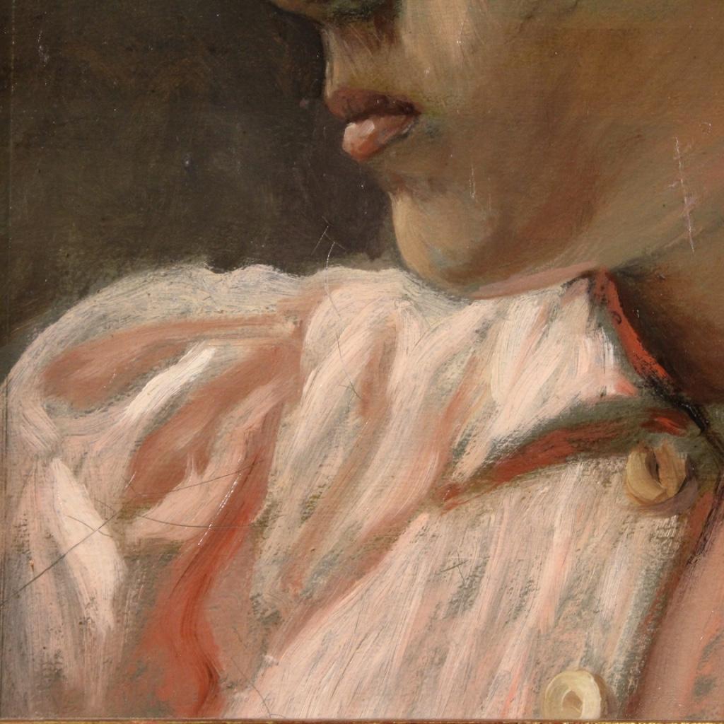 20th Century Oil on Canvas Italian Girl Portrait Painting, 1930 7