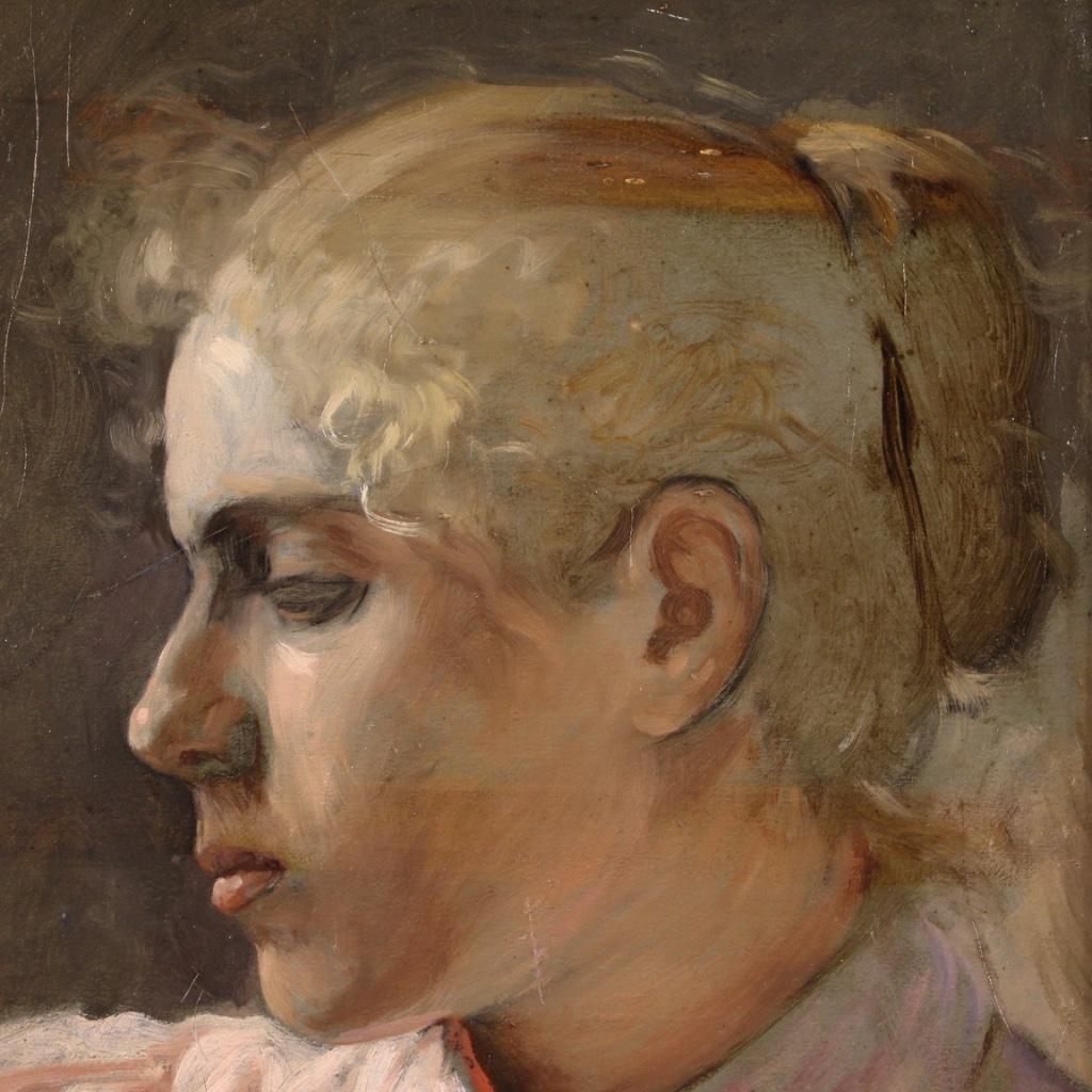 20th Century Oil on Canvas Italian Girl Portrait Painting, 1930 4