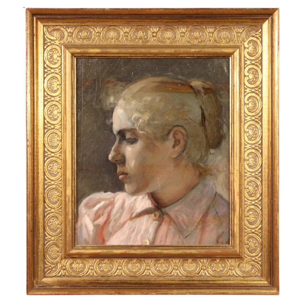 20th Century Oil on Canvas Italian Girl Portrait Painting, 1930