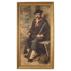 20th Century Oil on Canvas Italian Hunter Portrait Painting, 1920