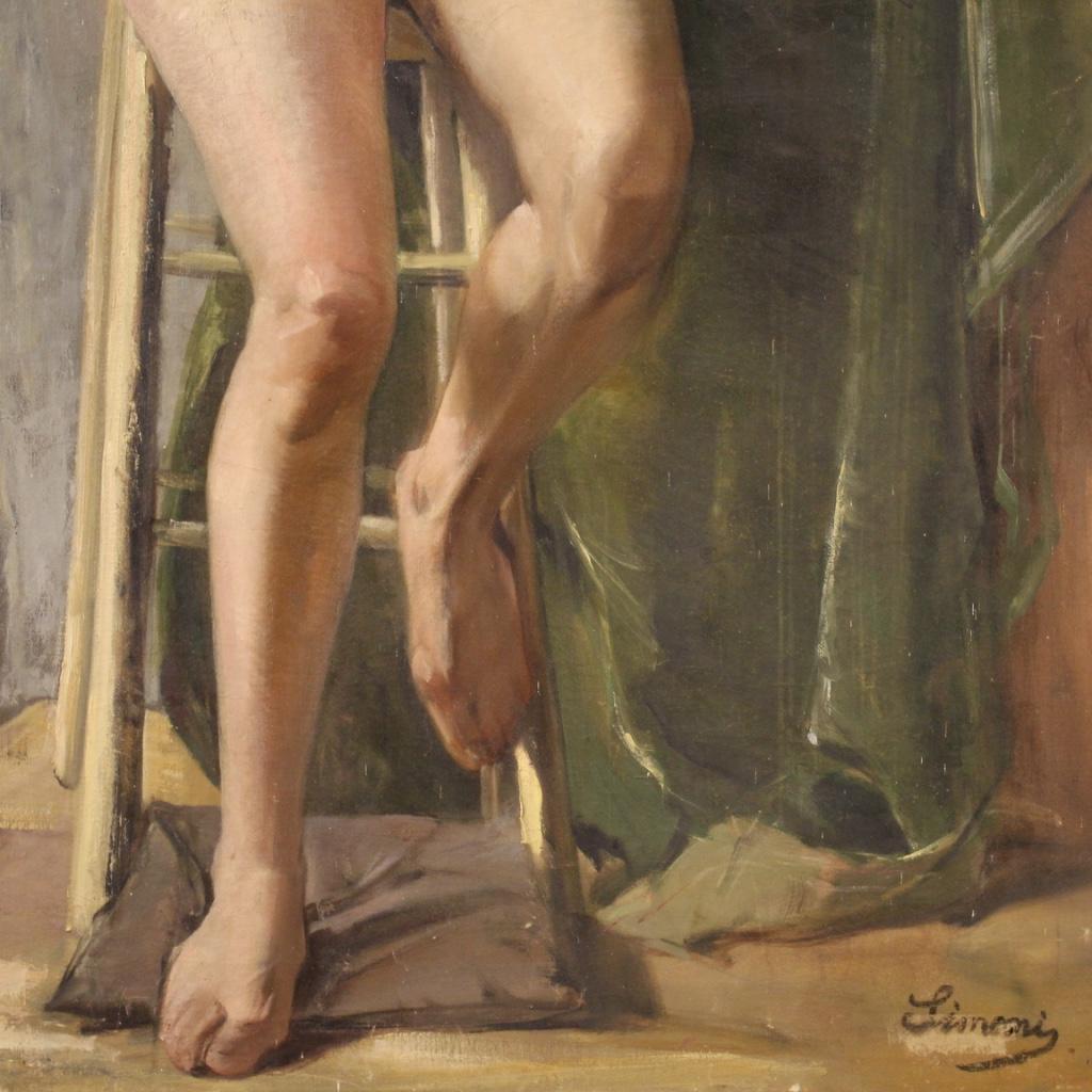 20th Century Oil on Canvas Italian Impressionist Signed Female Nude Painting 1