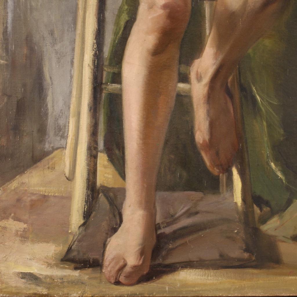 20th Century Oil on Canvas Italian Impressionist Signed Female Nude Painting 2