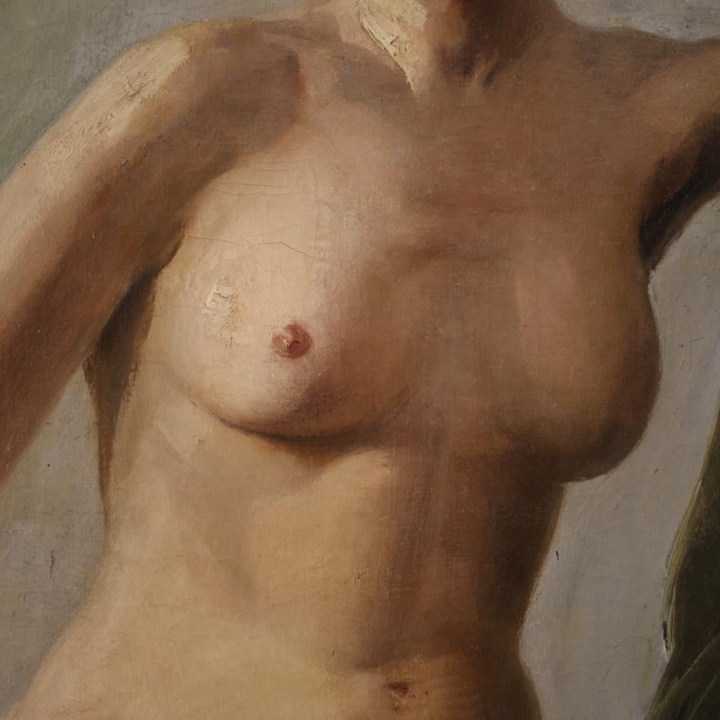 20th Century Oil on Canvas Italian Impressionist Signed Female Nude Painting 3