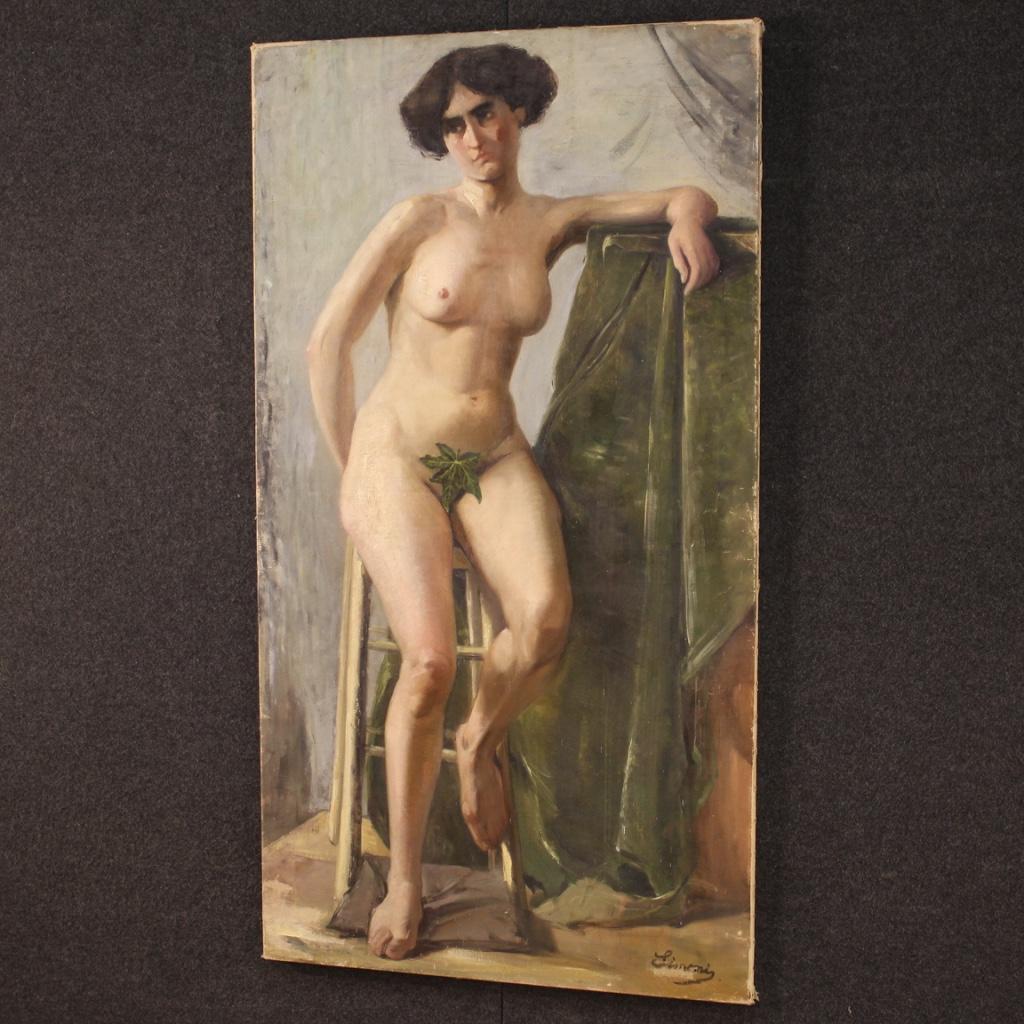 20th Century Oil on Canvas Italian Impressionist Signed Female Nude Painting 5