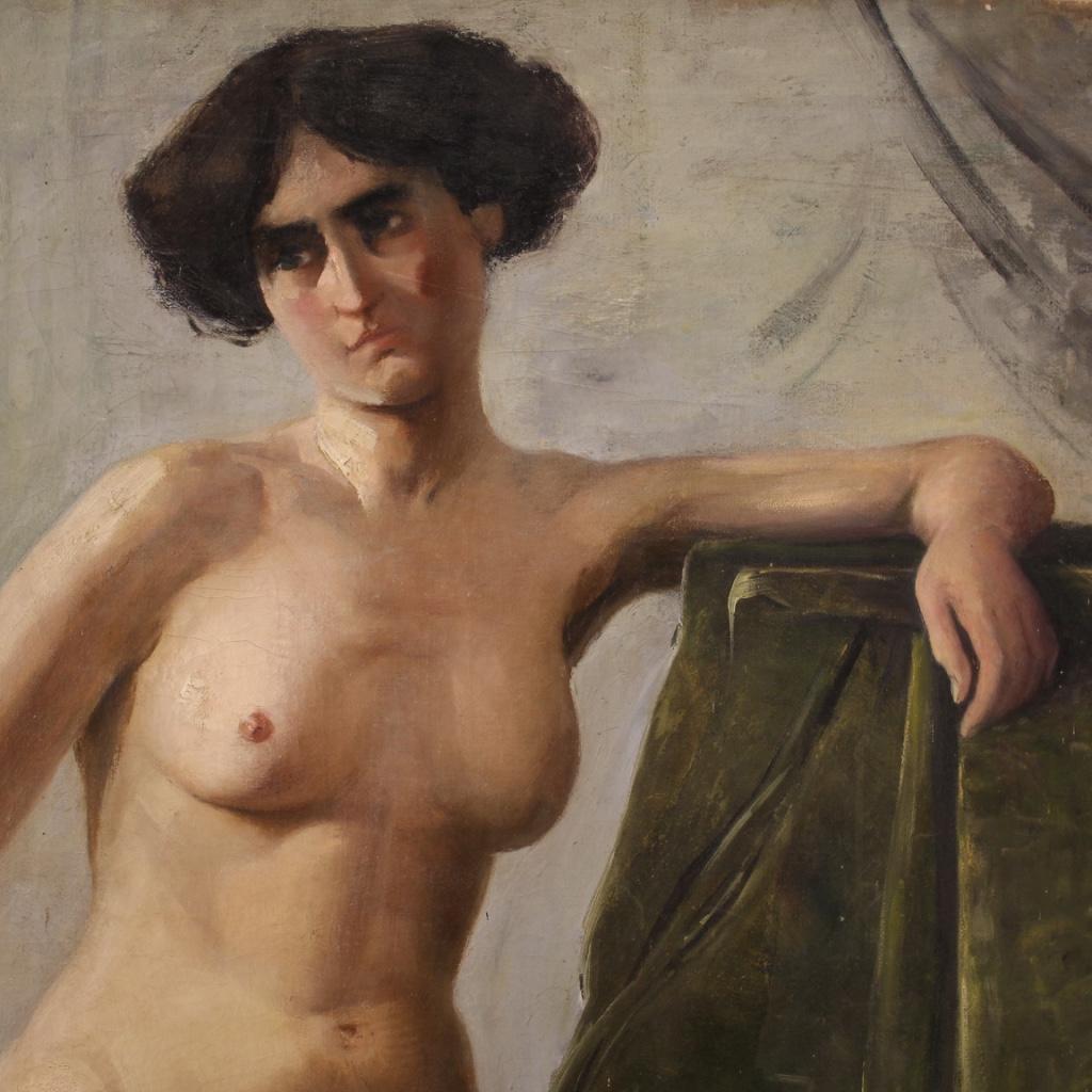 20th Century Oil on Canvas Italian Impressionist Signed Female Nude Painting 6