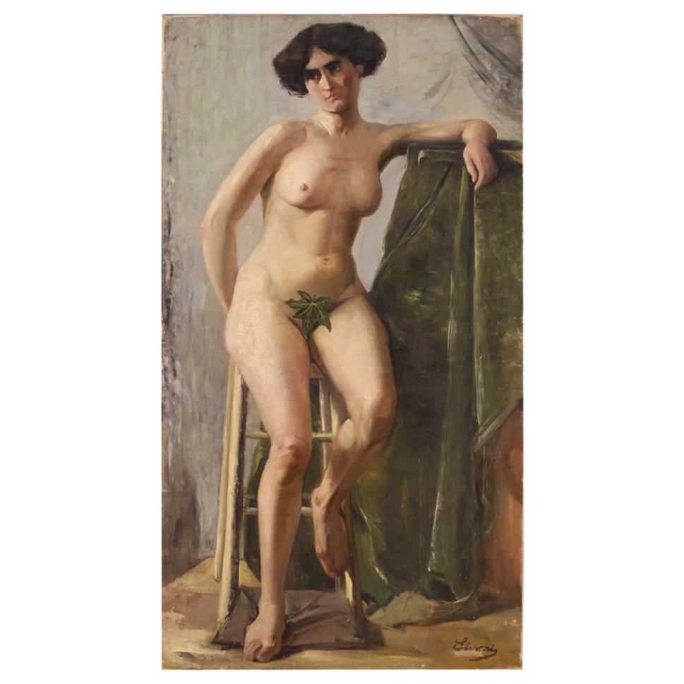 20th Century Oil on Canvas Italian Impressionist Signed Female Nude Painting