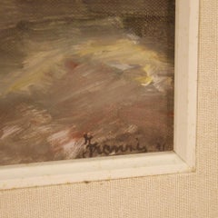 Olio su tela del XX secolo, dipinto di paesaggio marino in stile impressionista italiano, 1960