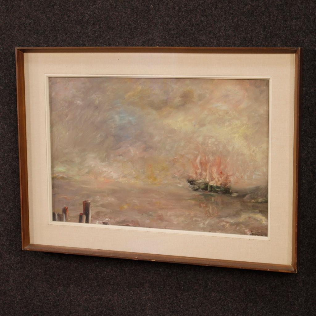 20th Century Oil on Canvas Italian Impressionist Style Seascape Painting, 1960 For Sale 5