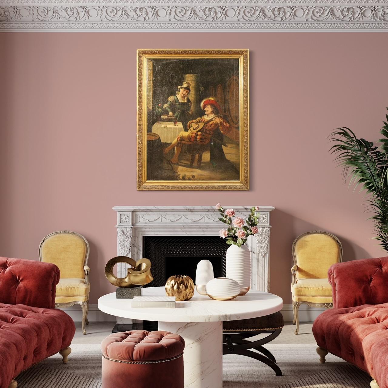 A olio 20th Century Oil on Canvas Italian Interior Scene Painting, 1920 in vendita