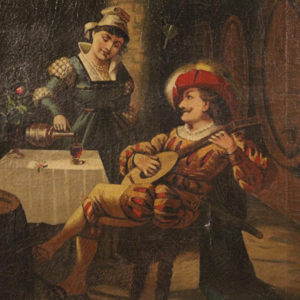 Tela 20th Century Oil on Canvas Italian Interior Scene Painting, 1920 in vendita