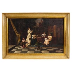 20th-Century Oil on Canvas Italian Interior Scene Painting Signed F. Bonati 1913