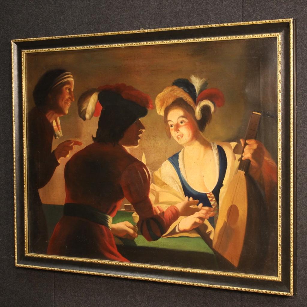 20th Century Oil on Canvas Italian Interior Scene with Characters Painting, 1970 3