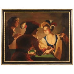 20th Century Oil on Canvas Italian Interior Scene with Characters Painting, 1970