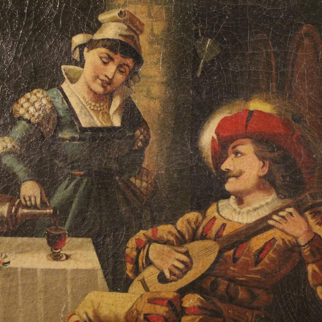 20. Jahrhundert Öl auf Leinwand Italienische Innenszene mit Musiker Gemälde, 1920 im Angebot 5