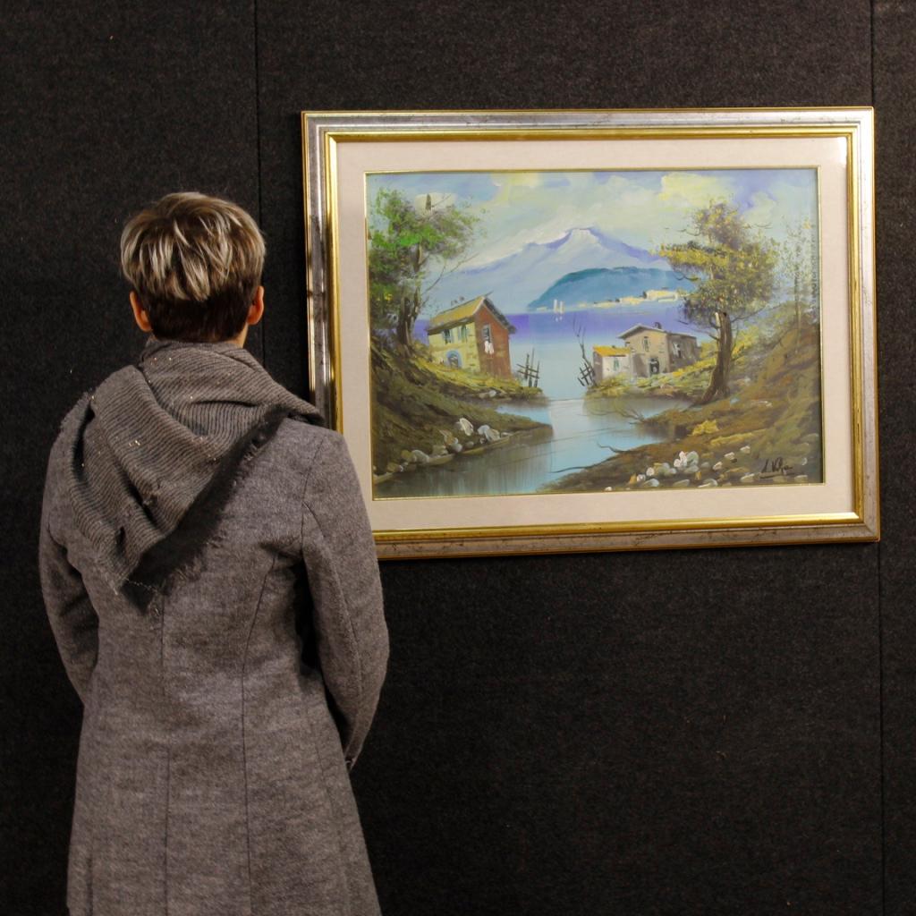 20th Century Oil on Canvas Italian Lake View Signed Painting Landscape, 1970 6
