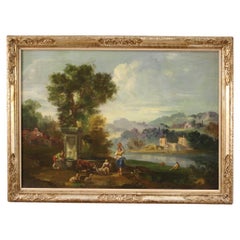 20th Century Oil on Canvas Italian Landscape Figures Architecture Painting, 1950s