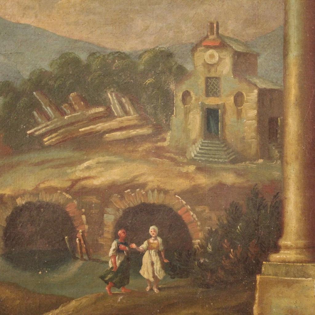 20th Century Oil on Canvas Italian Landscape Painting Architectural Whim, 1930 3