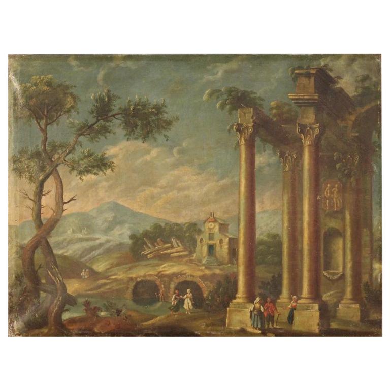 20th Century Oil on Canvas Italian Landscape Painting Architectural Whim, 1930