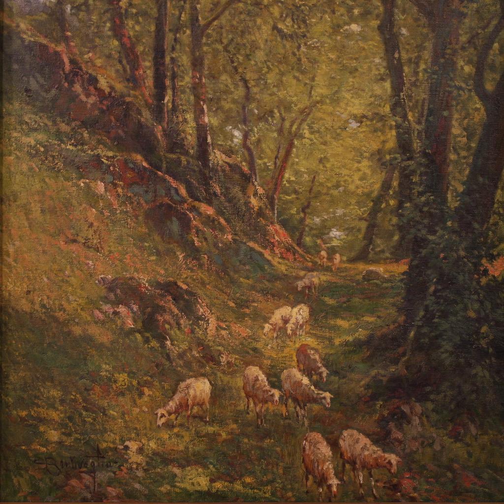 20th Century Oil on Canvas Italian Landscape Signed C. Bentivoglio Painting 1920 (Geölt) im Angebot