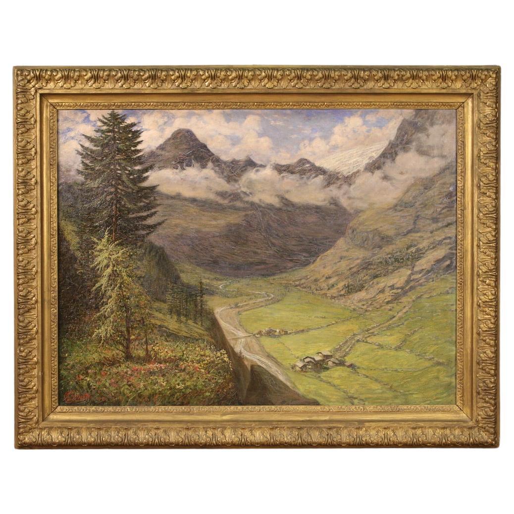 20th Century Oil on Canvas Italian Landscape Signed Olivetti Painting Dated 1919 For Sale