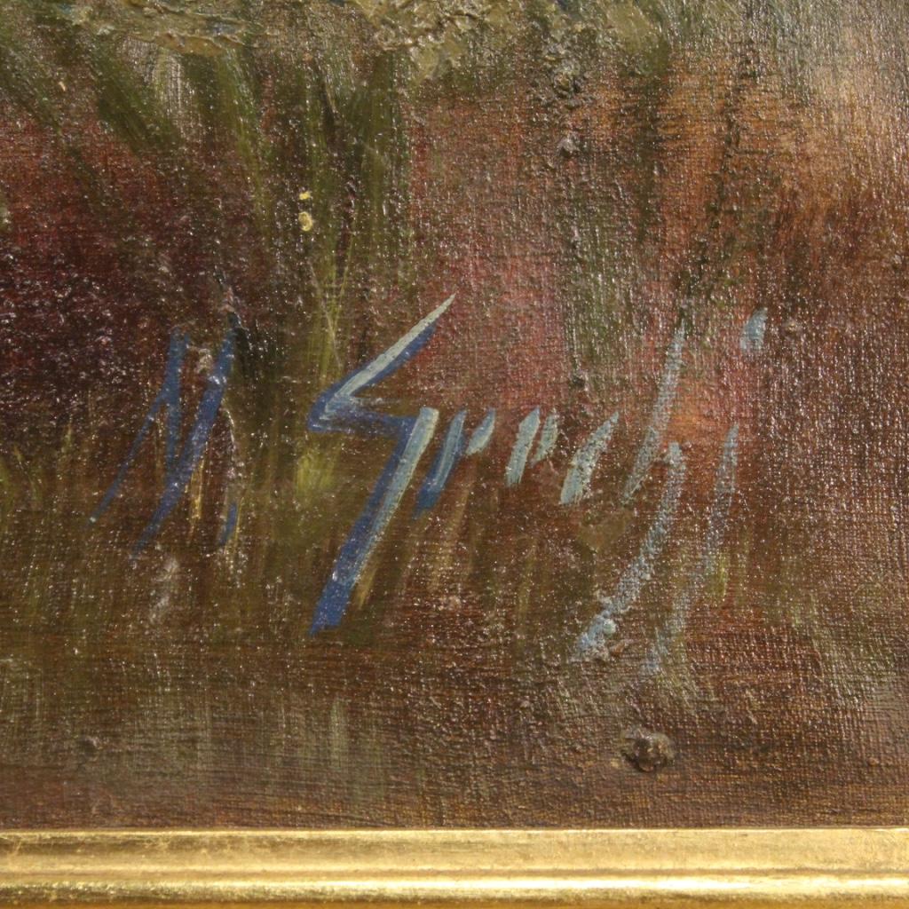 20th Century Oil on Canvas Italian Landscape Signed Painting, 1950 In Good Condition In Vicoforte, Piedmont